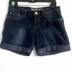 Women's Dark Blue Jean Shorts with Colorful Stitching